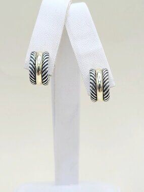 David Yurman Cable Classic Hoop Earrings w/ 14K Yellow Gold - RARE